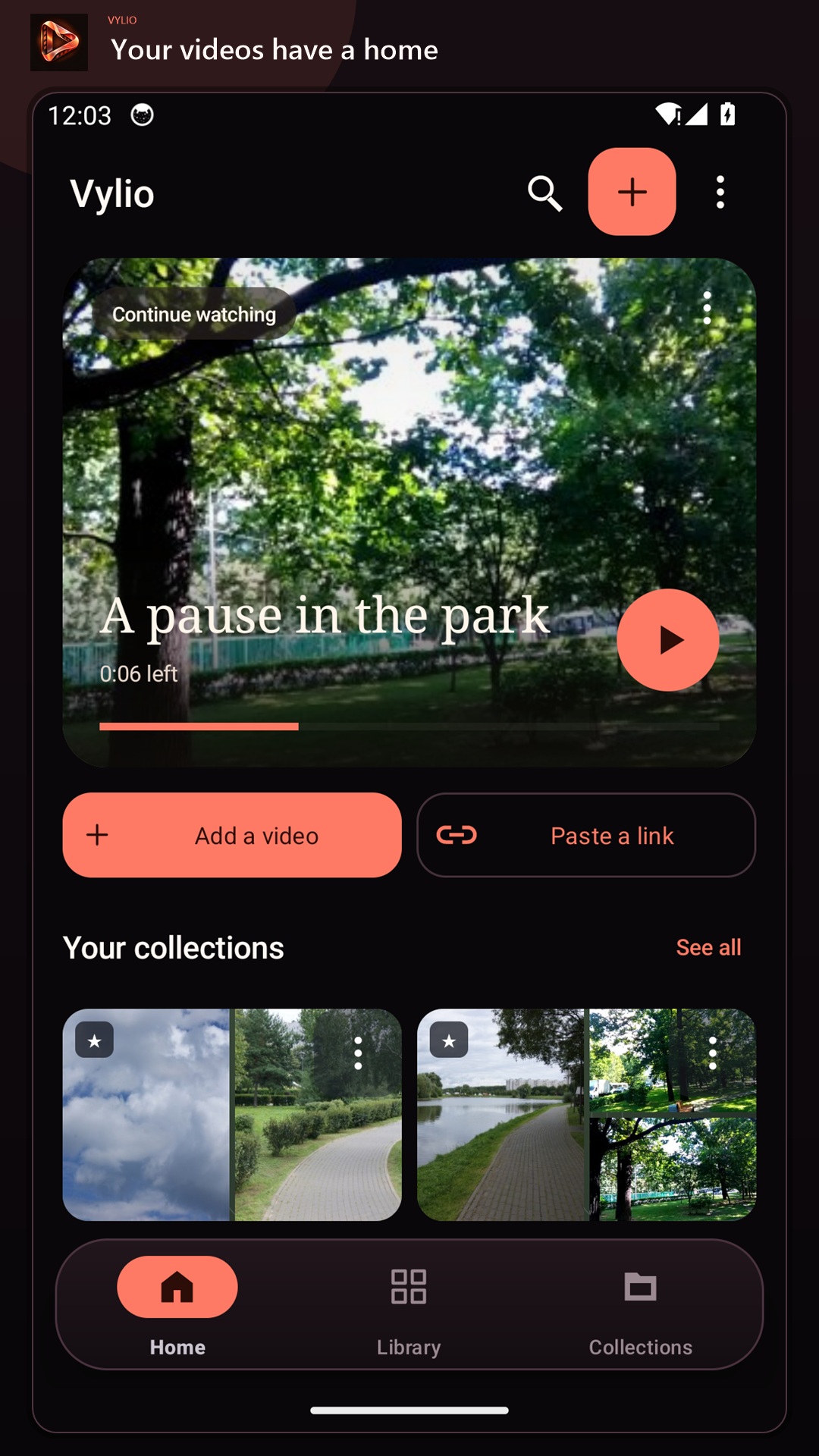 Vylio home screen